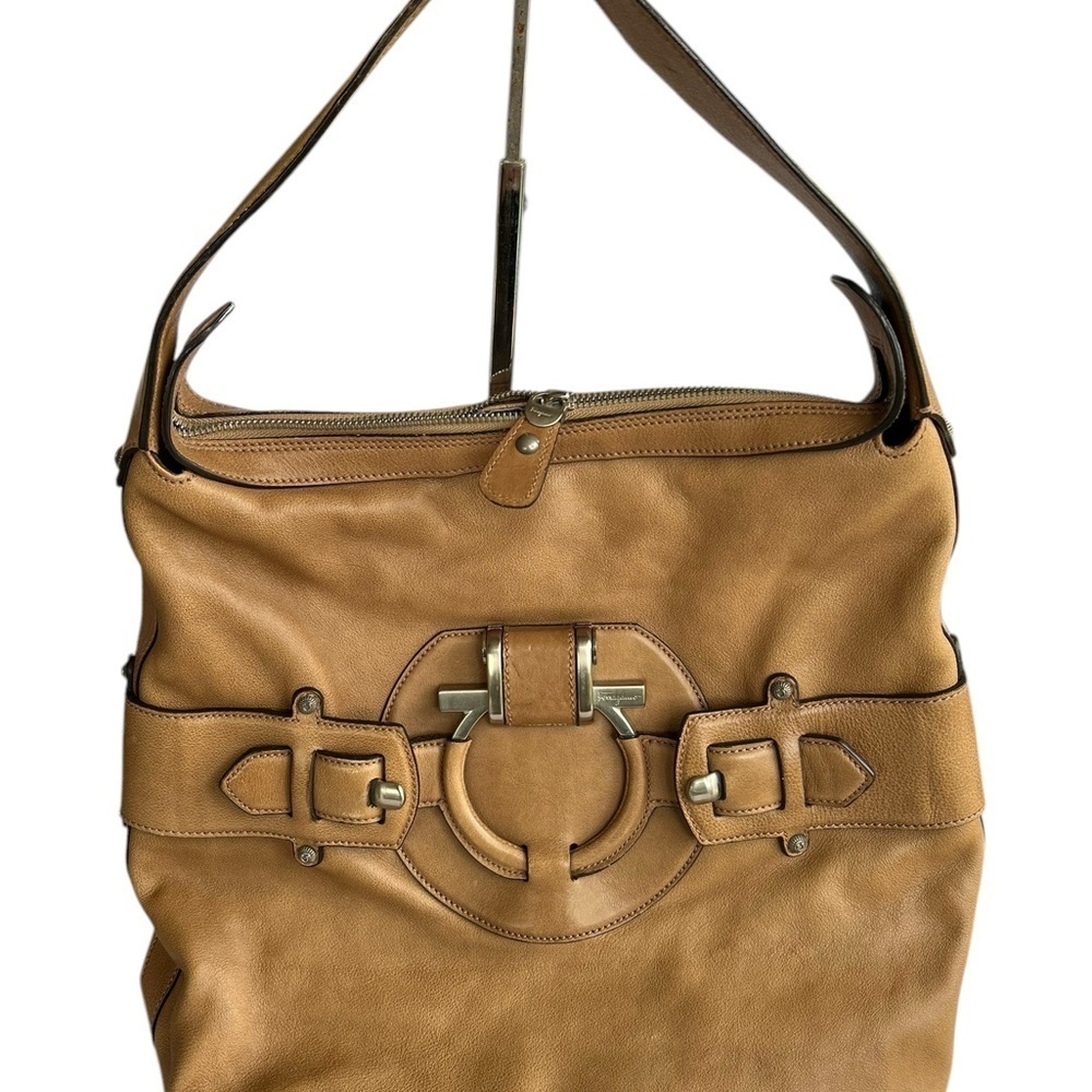 Tan Ferragamo Logo Bag